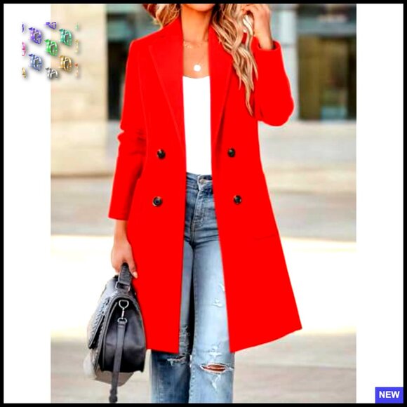 Wool Blend Pea Coat Notch Lapel Double Breasted Knee Length Winter Overcoat - Picture 6 of 7